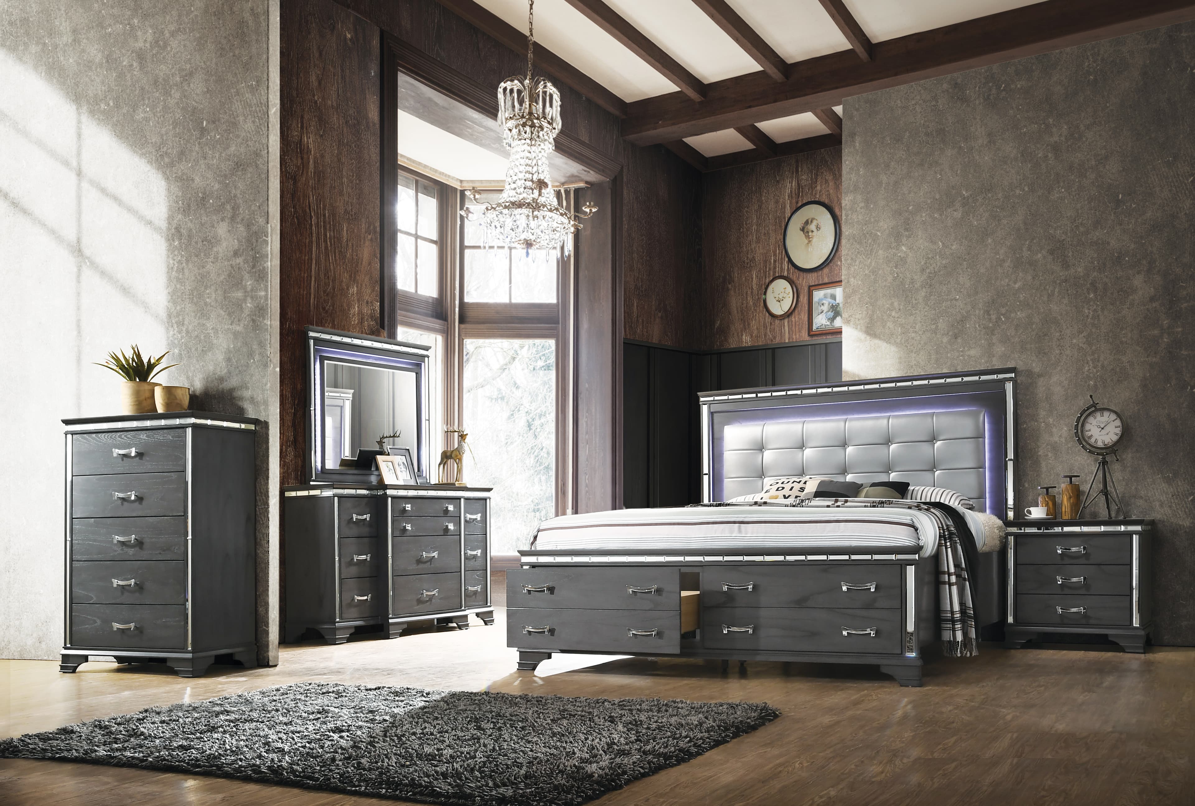 B107 Nightstand — Charcoal Grey Wood Grain