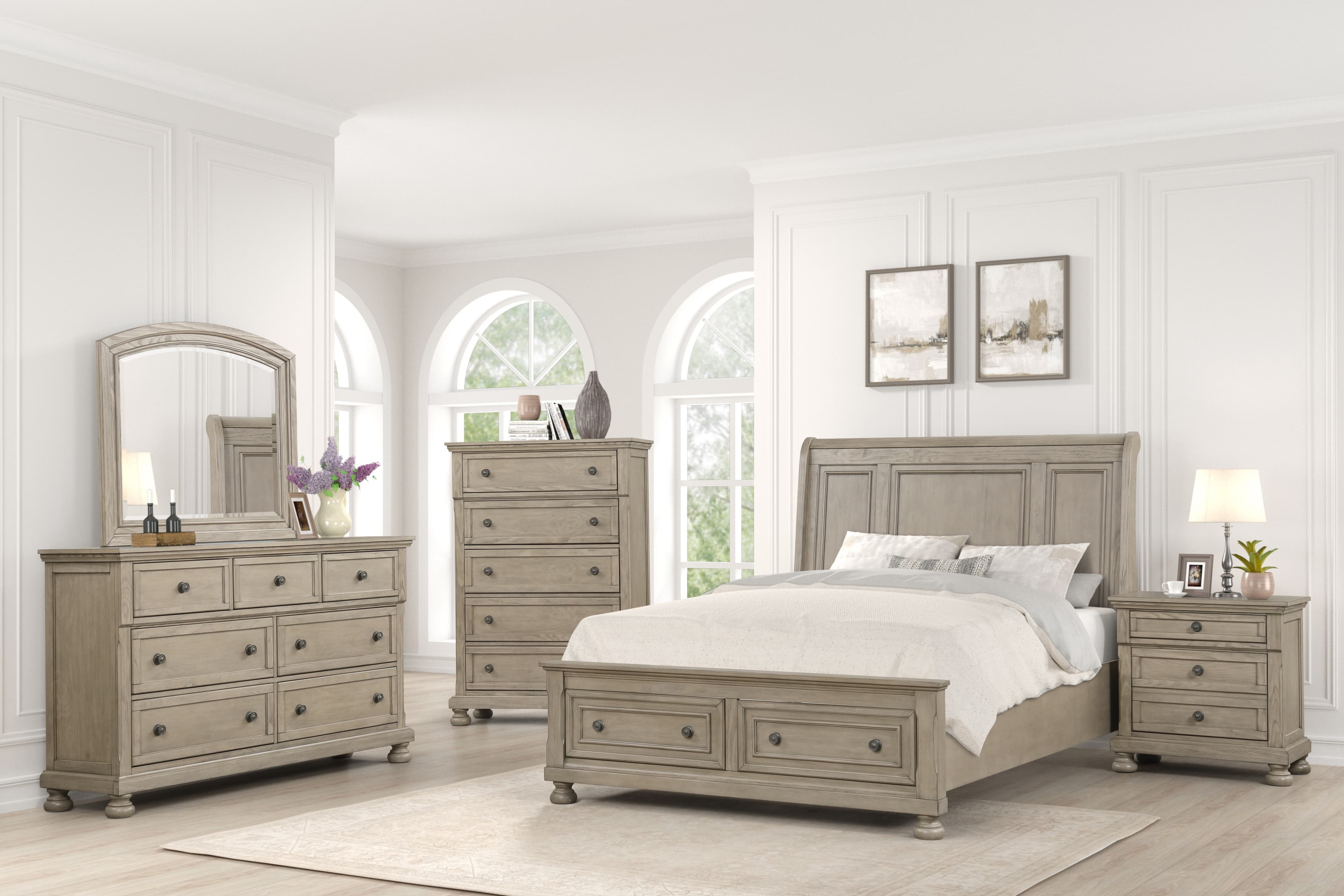 B124 Queen Bed — Light Beige