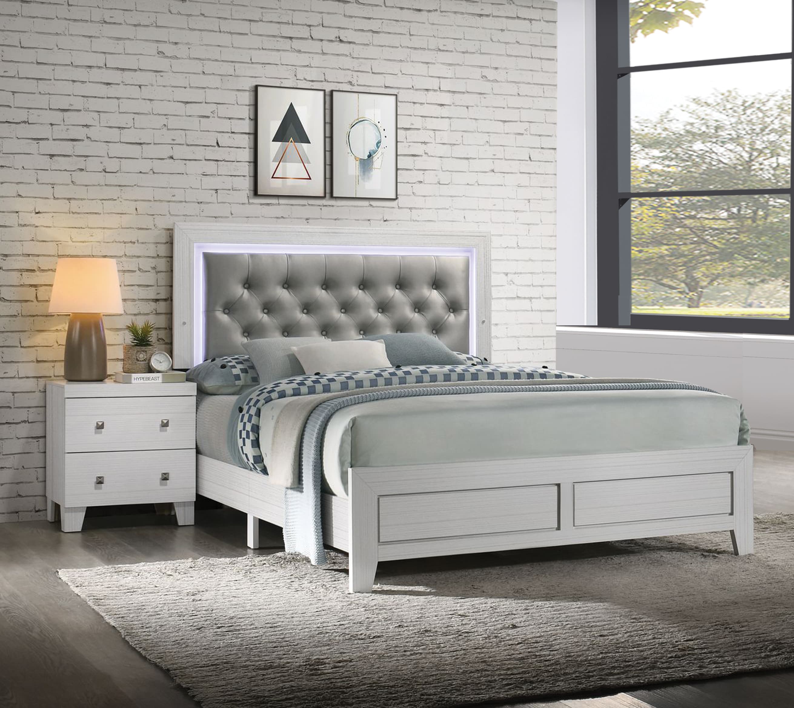 B192 BED Full Bed — White Wood Grain