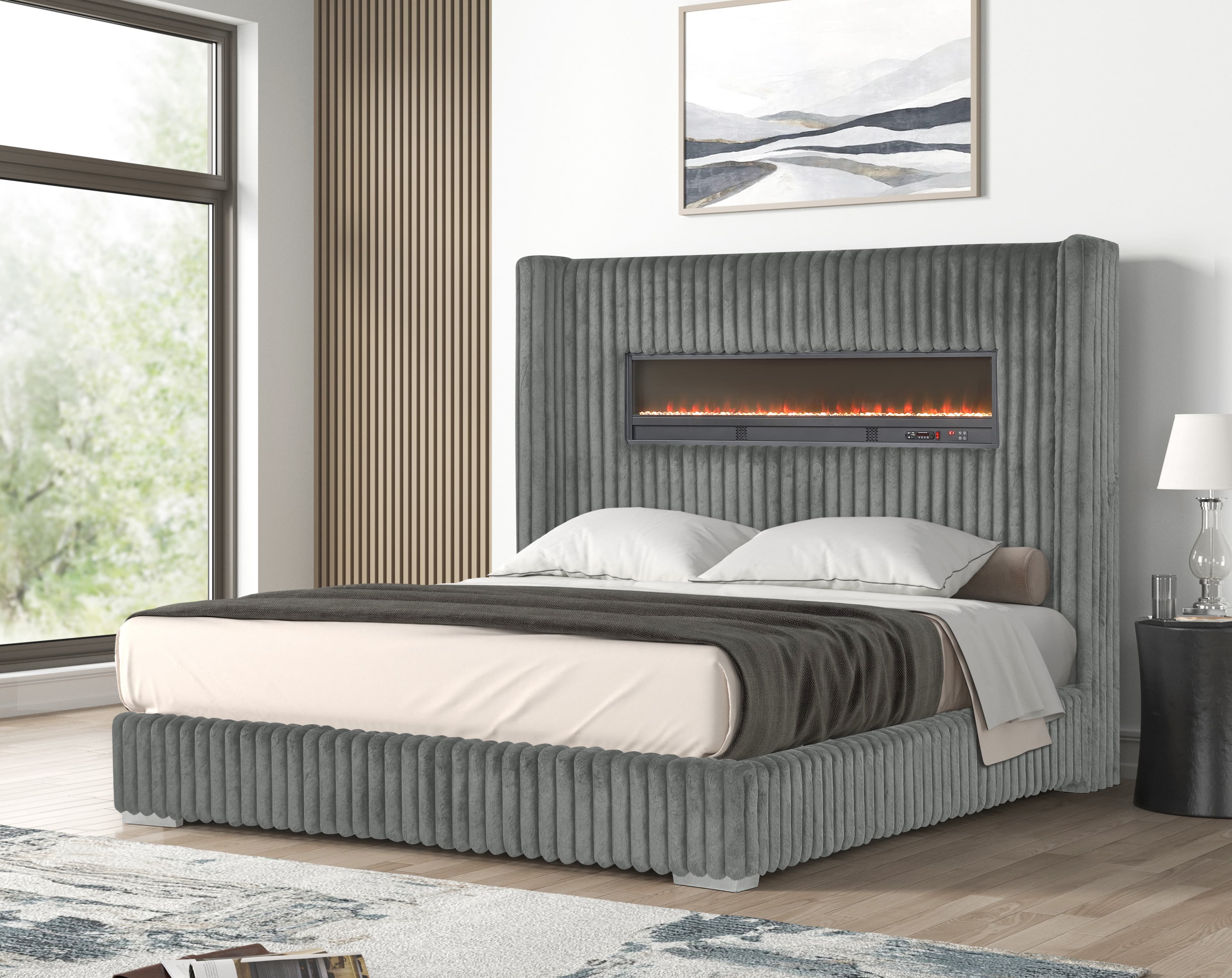 B536 BED Grey King Bed