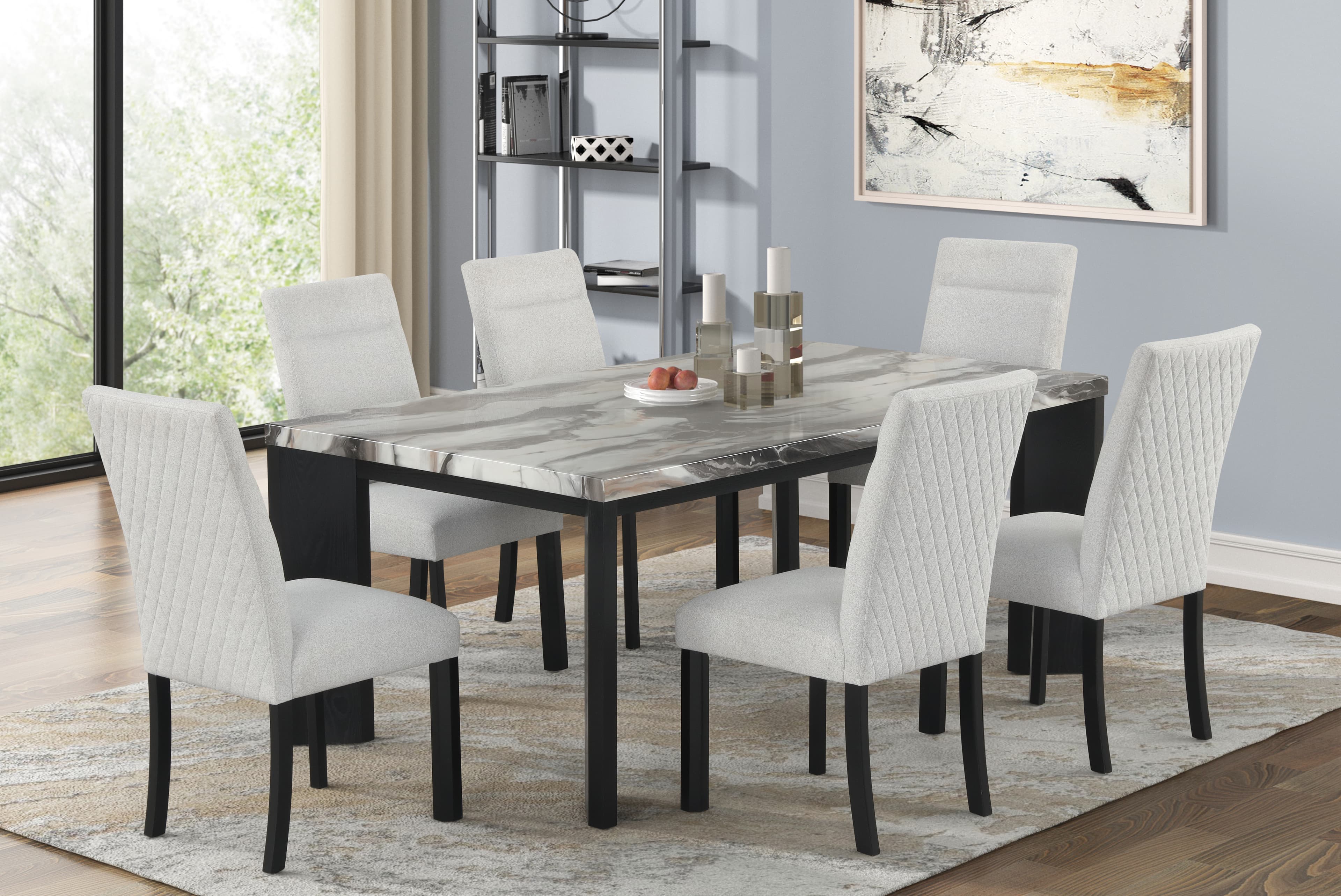 D117 Table — Grey Textured Fabric On Back And Seat With A Black
