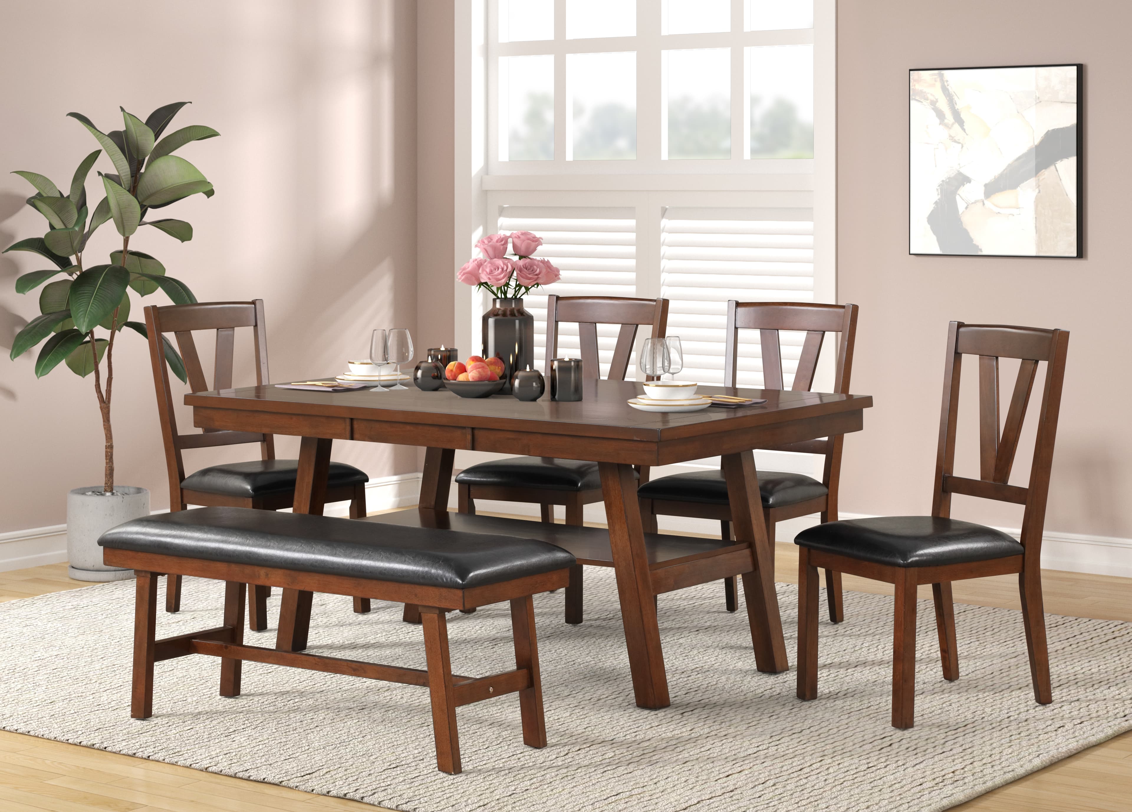 D435 Table & 4 Chairs — Brown Cherry