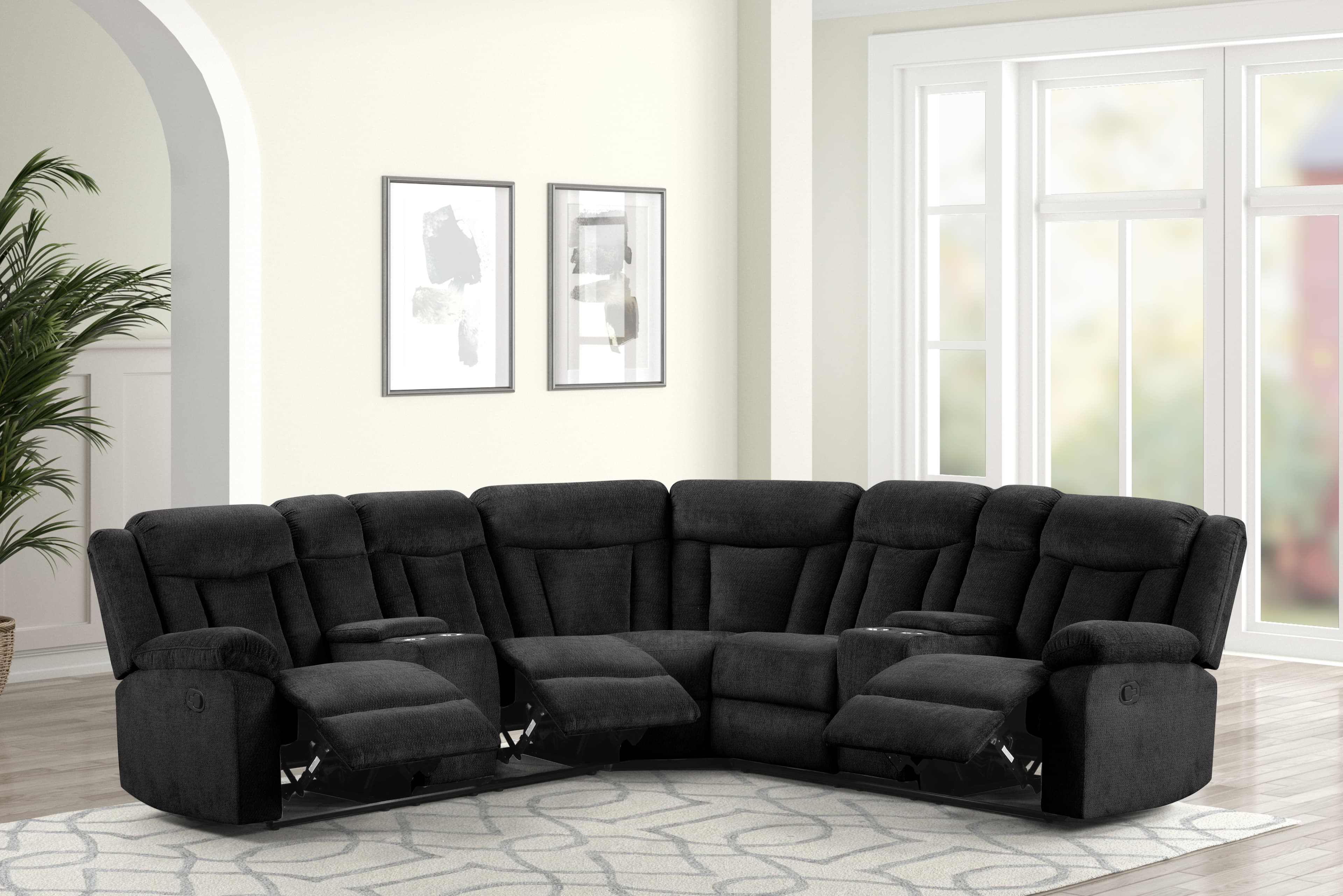 U155 3 PC. Reclining Sectional w/ USB
