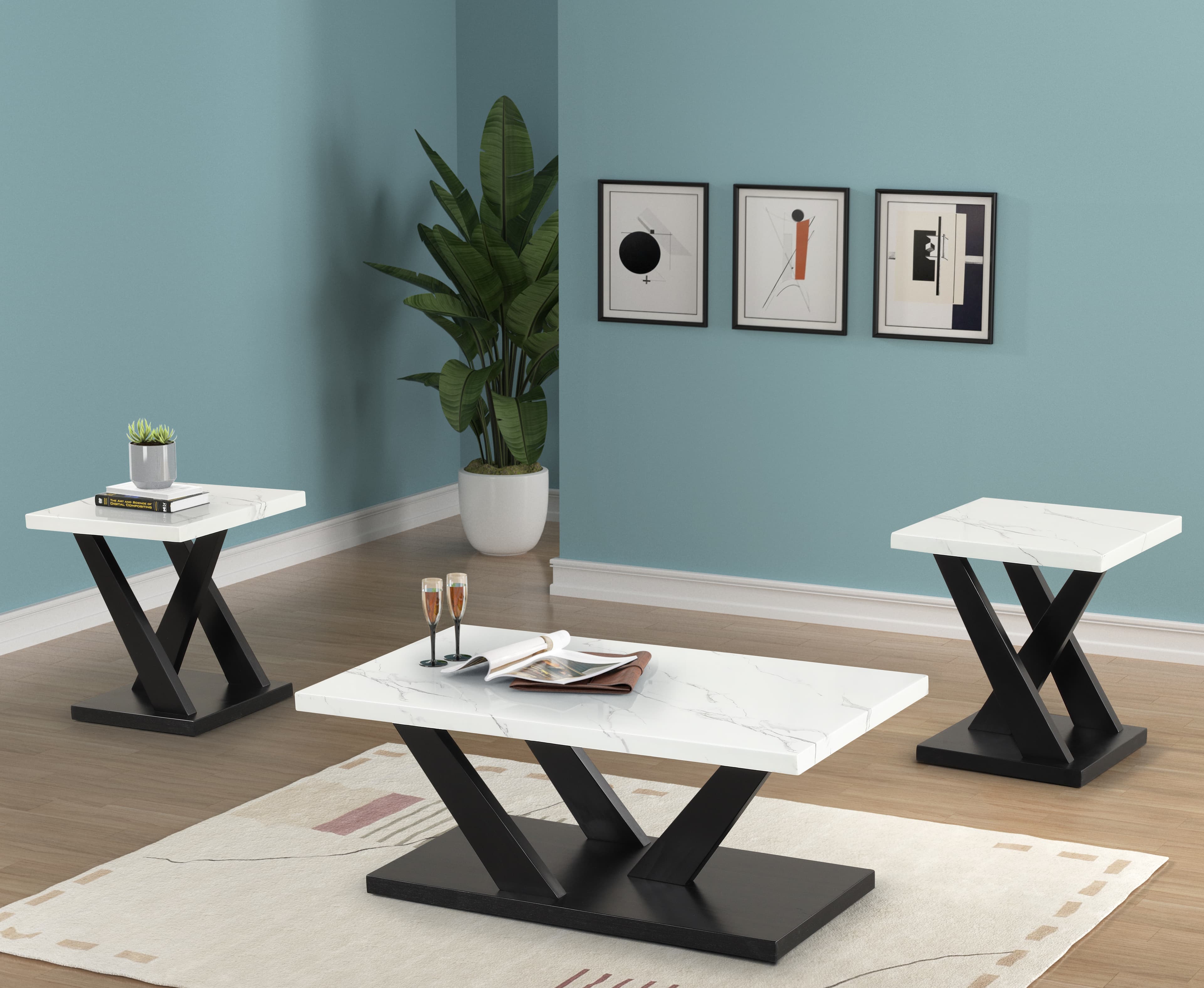 T147 Cocktail & 2 End Tables — Two Tone