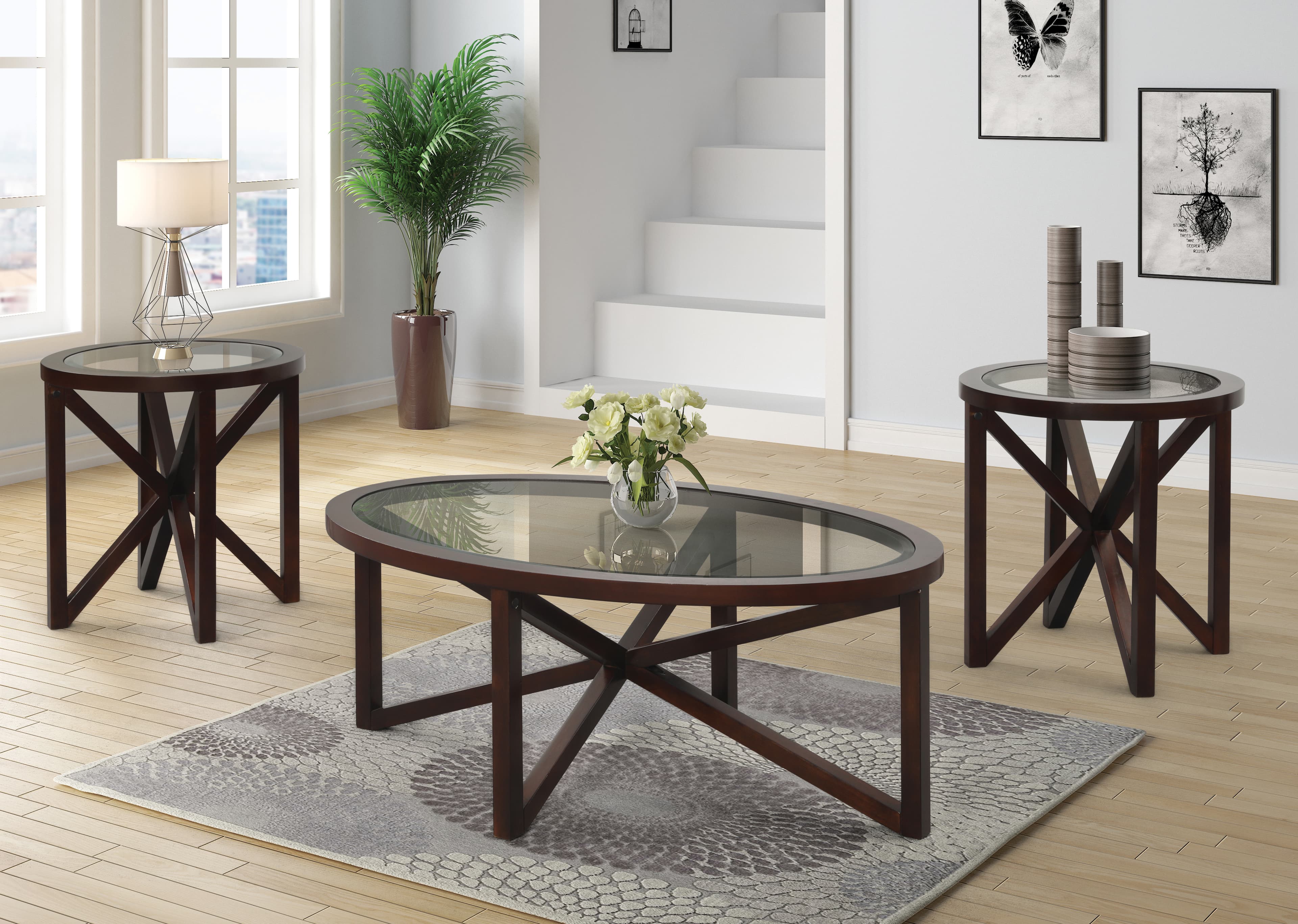 T350 Cocktail & 2 End Tables — Warm Brown