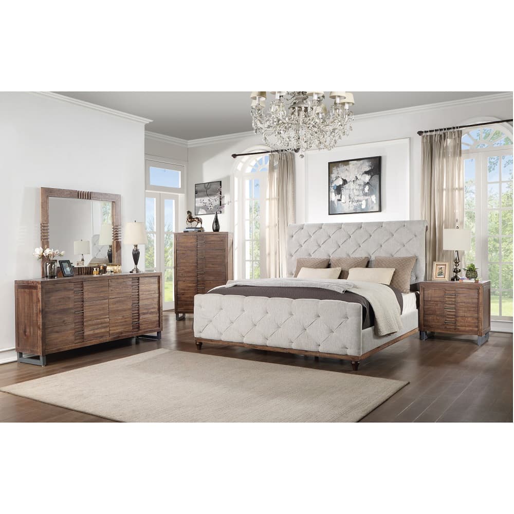 The Andria Beveled mirror has a sturdy wooden frame with a reclaimed oak finish. The Mirror gives you a place to check out your reflection, but the beveled surface and add an elegant touch to a space.