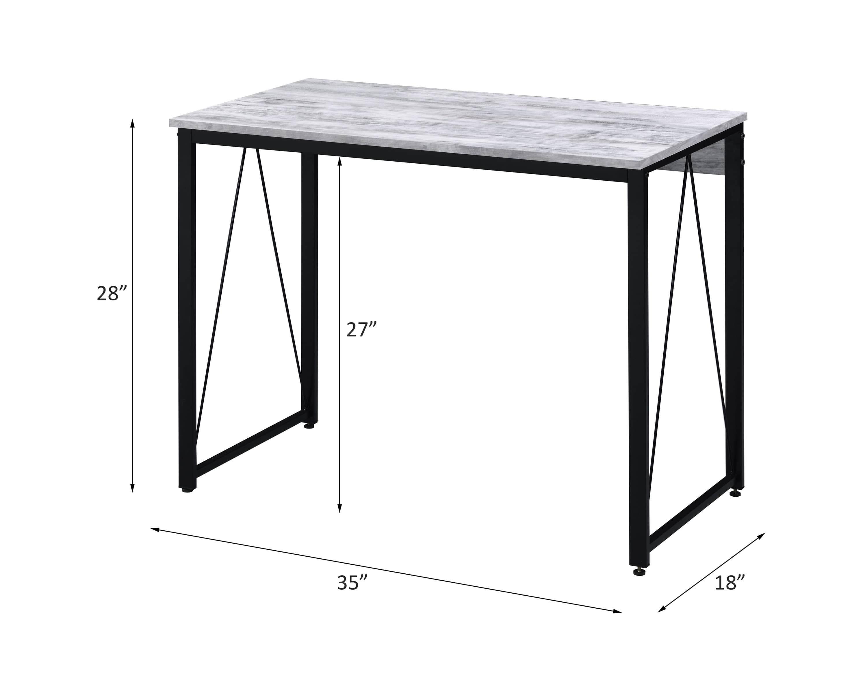 Simple, bold, and appealing, the Zaidin Desk will give your workplace a distinct look with rustic industrial style.  Founded atop a blackfinished metal base that is accented with reverse "V" shaped support, the distressed wooden table with minimal detailing showcases a rough and bold appearance.  Create your own stylish work space with the Zaidin Desk.