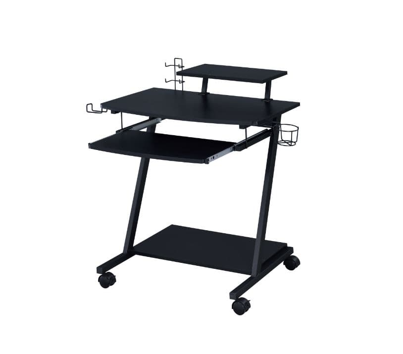 Give you everything you need for work or play.  Combining versatile design with a industrial hues, the game table has an edgy metal frame that features cup holder, controller racks and headset rack.  Smooth wheels added to the metal frame provide excellent mobility for table. The are also monitor shelf, keyboard and bottom shelf for accommodating and organizing your gaming computer and all of accessories.