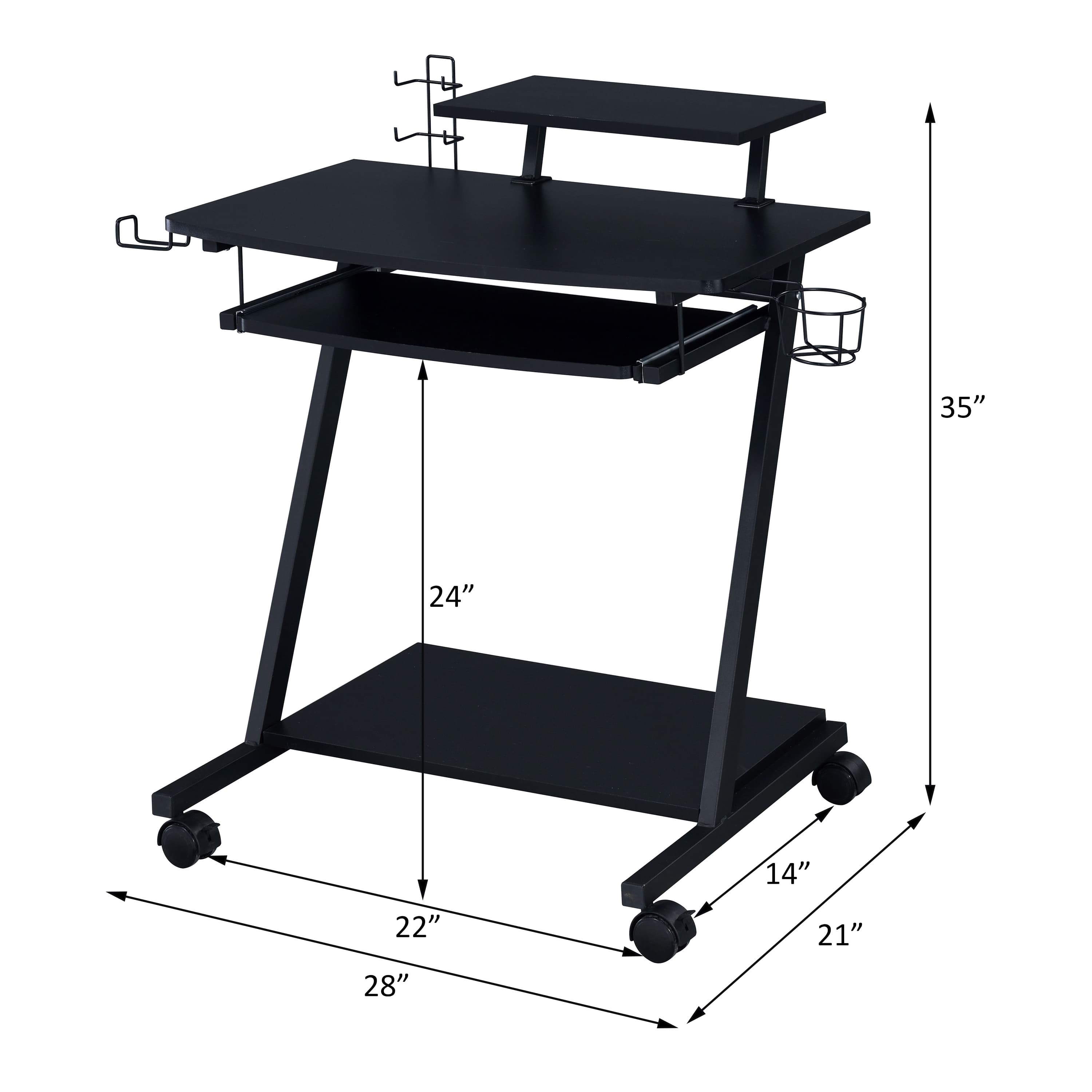 Give you everything you need for work or play.  Combining versatile design with a industrial hues, the game table has an edgy metal frame that features cup holder, controller racks and headset rack.  Smooth wheels added to the metal frame provide excellent mobility for table. The are also monitor shelf, keyboard and bottom shelf for accommodating and organizing your gaming computer and all of accessories.