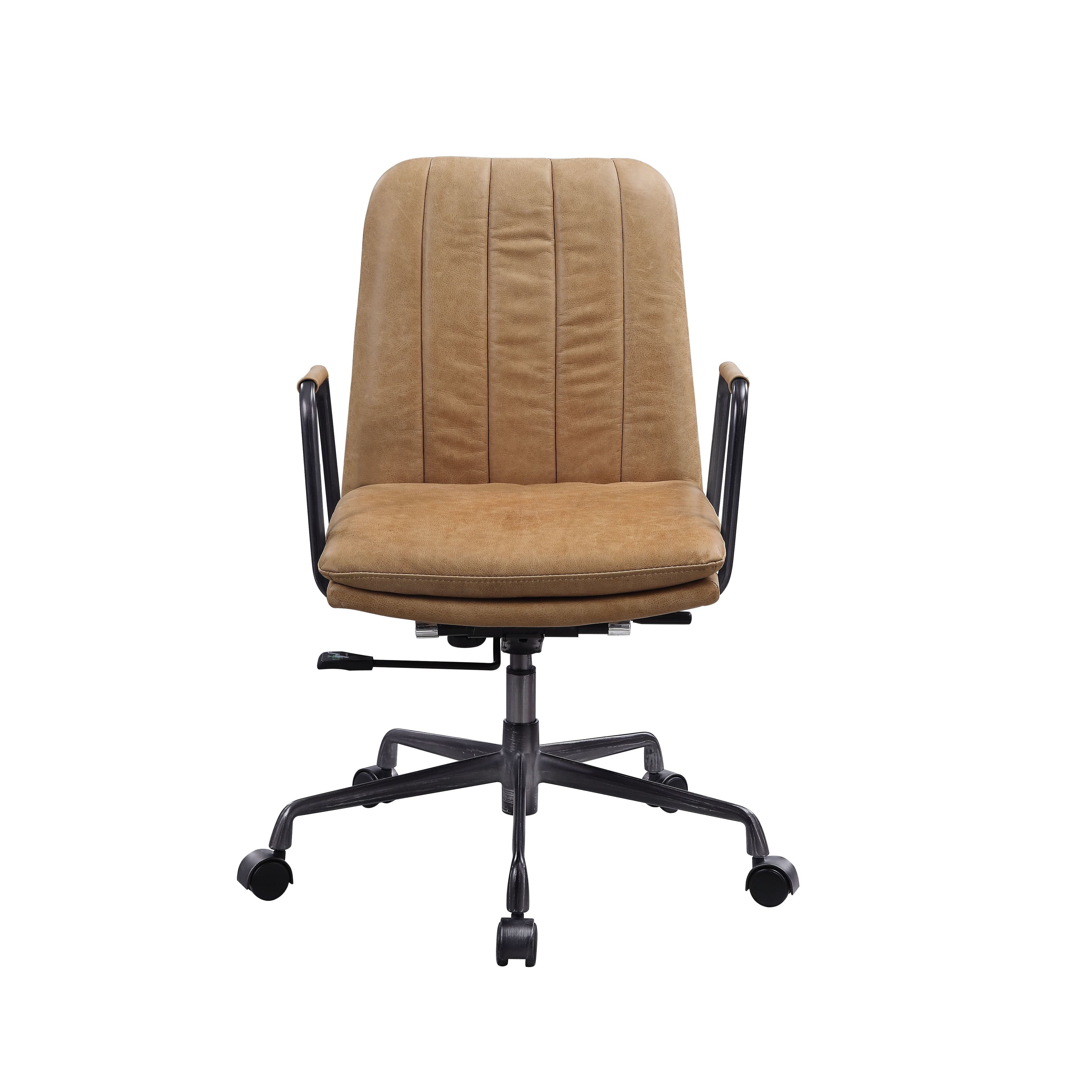 Featuring stunning channel stitching and a fivestar base, the Eclarn office chair updates any office space into a luxurious modern atmosphere. This chair features smooth topgrain leather upholstery and lined armrests. With a minimalistic yet refined fabrication, this chair brings out a simplistic style that highlights comfort and functionality with a 360degree swivel.