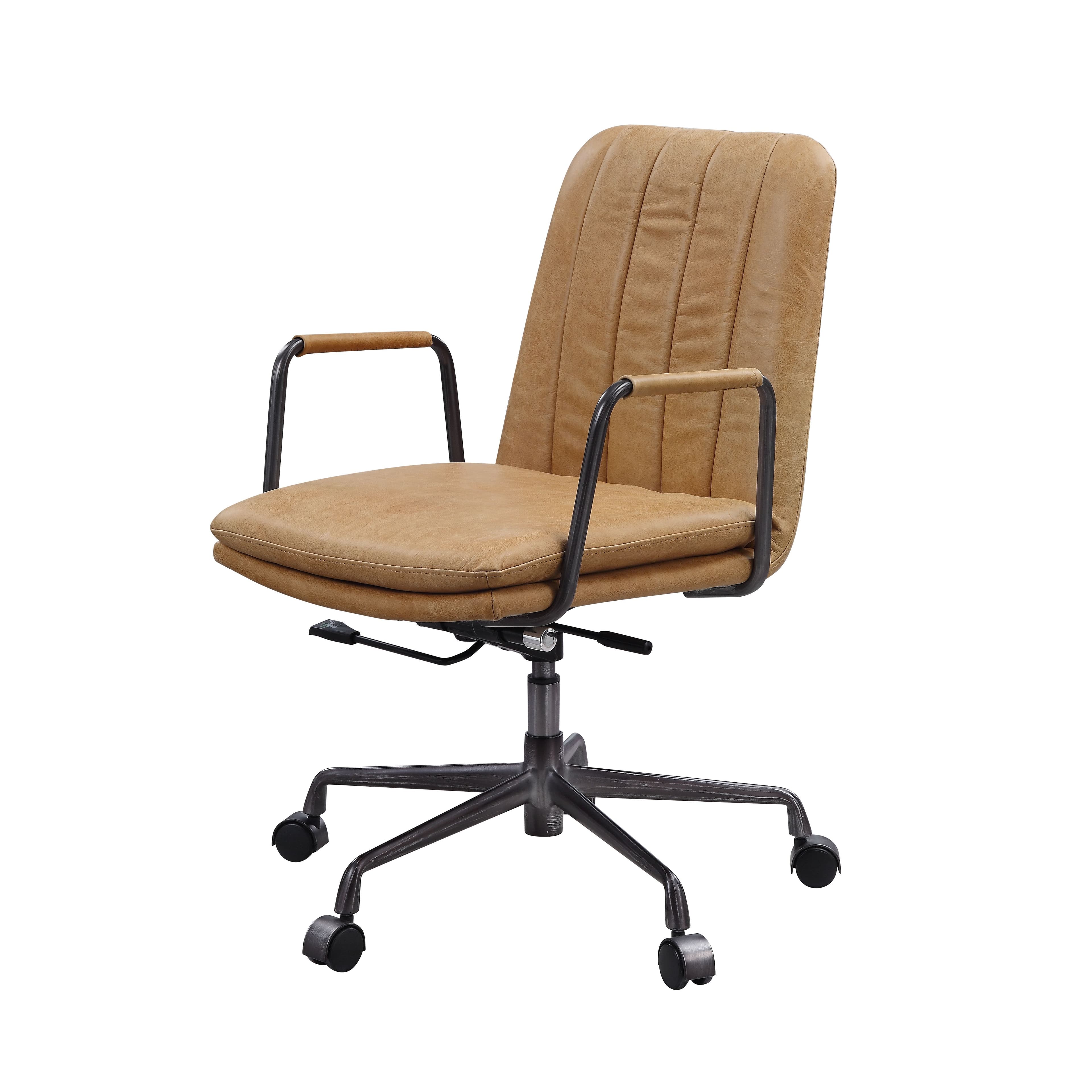 Featuring stunning channel stitching and a fivestar base, the Eclarn office chair updates any office space into a luxurious modern atmosphere. This chair features smooth topgrain leather upholstery and lined armrests. With a minimalistic yet refined fabrication, this chair brings out a simplistic style that highlights comfort and functionality with a 360degree swivel.