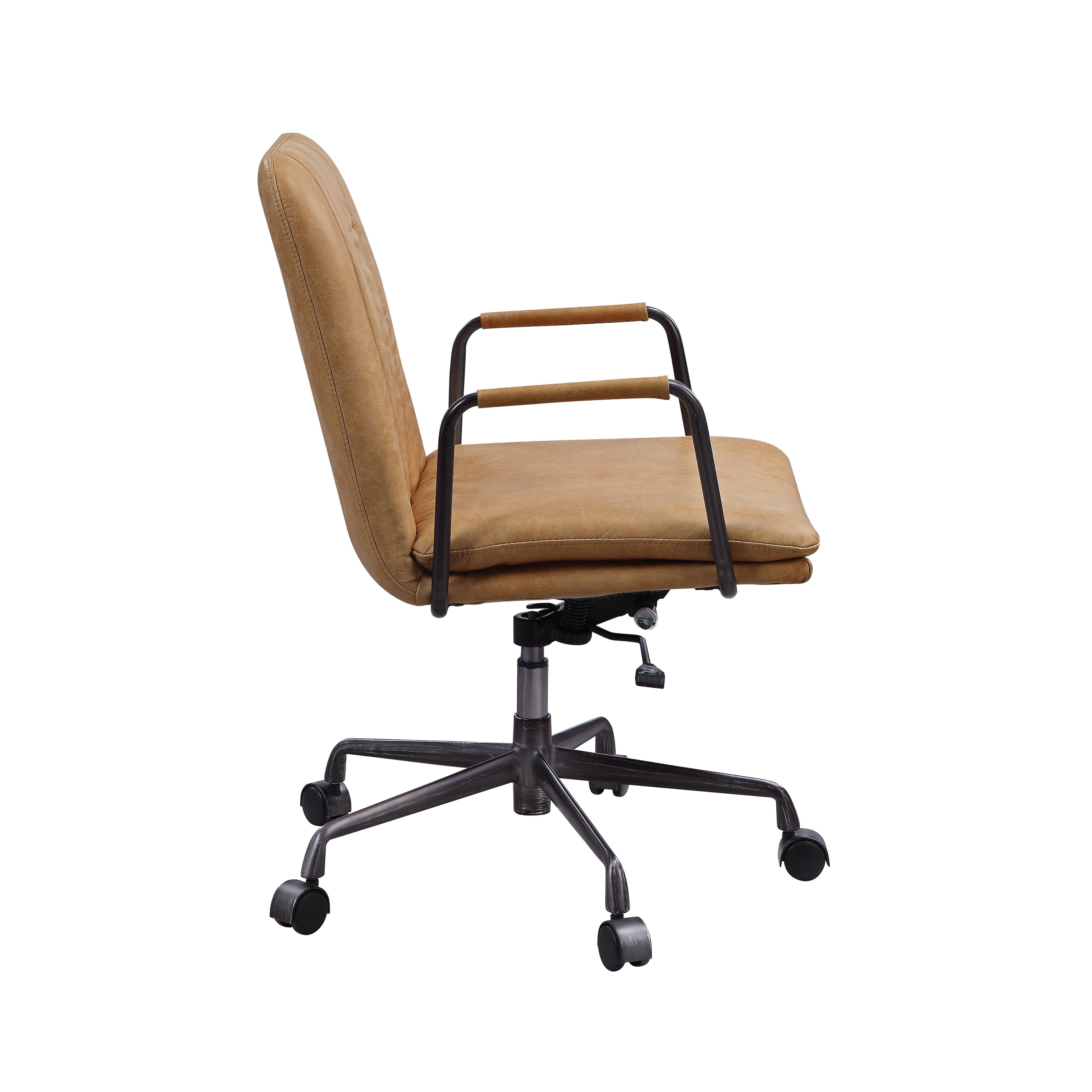 Featuring stunning channel stitching and a fivestar base, the Eclarn office chair updates any office space into a luxurious modern atmosphere. This chair features smooth topgrain leather upholstery and lined armrests. With a minimalistic yet refined fabrication, this chair brings out a simplistic style that highlights comfort and functionality with a 360degree swivel.