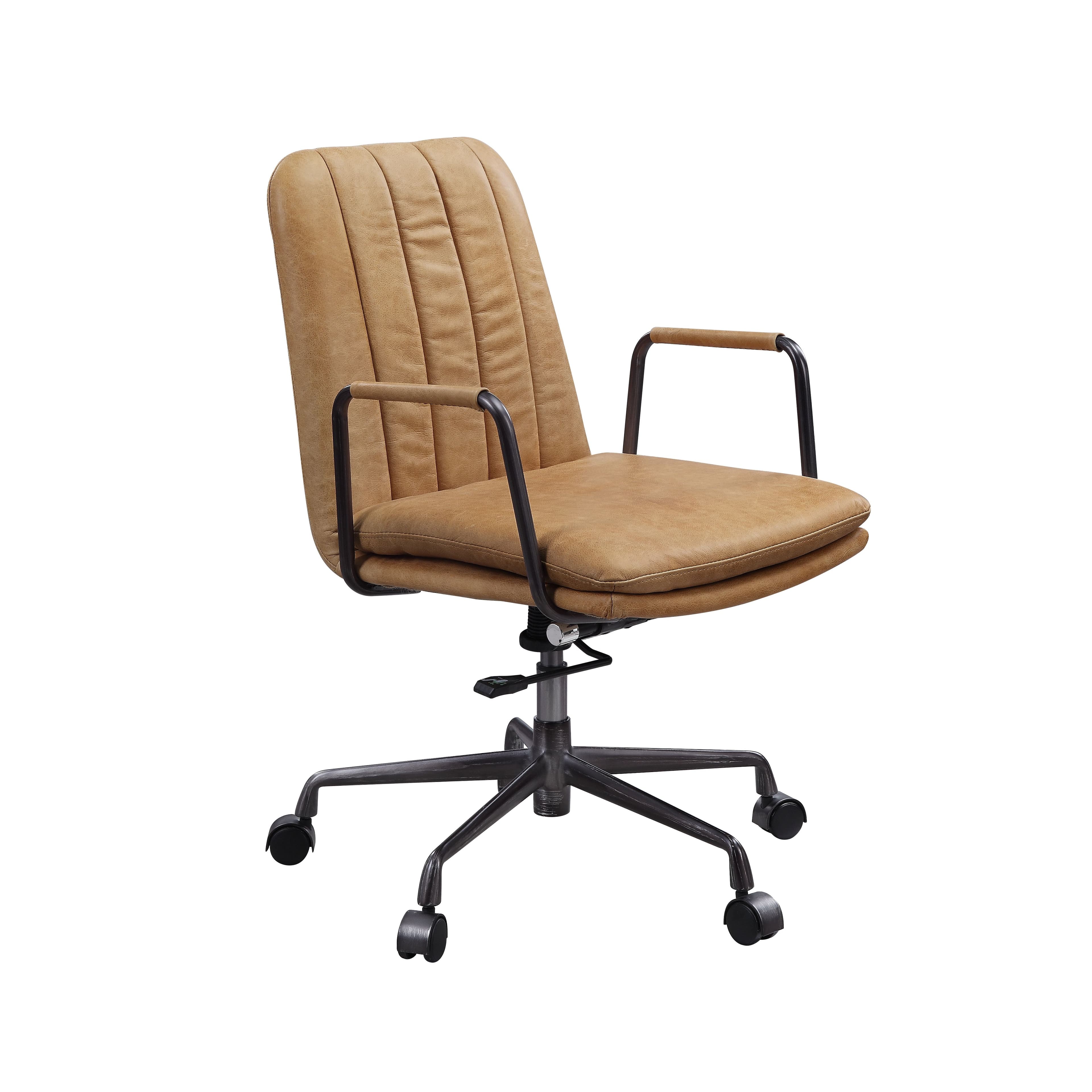 Featuring stunning channel stitching and a fivestar base, the Eclarn office chair updates any office space into a luxurious modern atmosphere. This chair features smooth topgrain leather upholstery and lined armrests. With a minimalistic yet refined fabrication, this chair brings out a simplistic style that highlights comfort and functionality with a 360degree swivel.