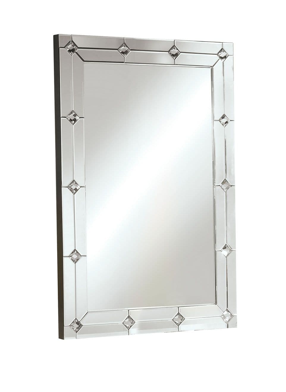 The Hessa wall mirror is sure to be focal point in any room. This beautiful wall mirror features a framed mirror with perfectly spaced diamond shaped mirror insets. This mirror is sure to stand out and brighten any room in your home.