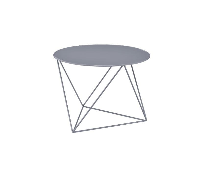 Bring dimension, depth and distinctive visual appeal with this modern geometric design.  The accent table boasts a cool and fun look.  Round table top paired with irregular metal base adds a uniquely attractive contrast to this table.  It's powder coating provides a beautiful, durable finish and supports four different colors including: blue, yellow, white, gray. Use the Epidia Accent Table to achieve a youthful and bright decor scheme