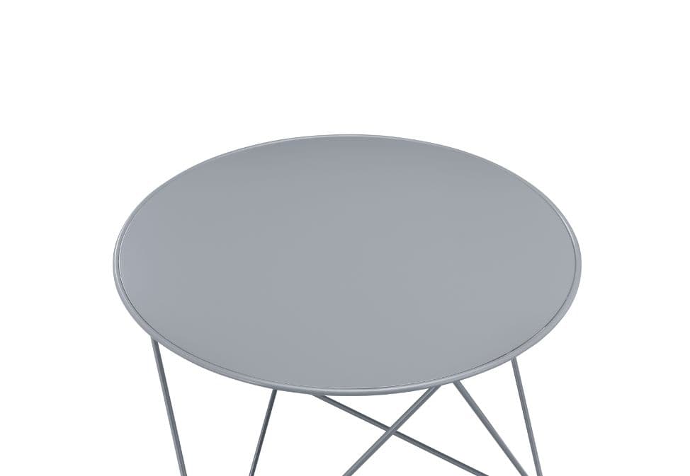 Bring dimension, depth and distinctive visual appeal with this modern geometric design.  The accent table boasts a cool and fun look.  Round table top paired with irregular metal base adds a uniquely attractive contrast to this table.  It's powder coating provides a beautiful, durable finish and supports four different colors including: blue, yellow, white, gray. Use the Epidia Accent Table to achieve a youthful and bright decor scheme
