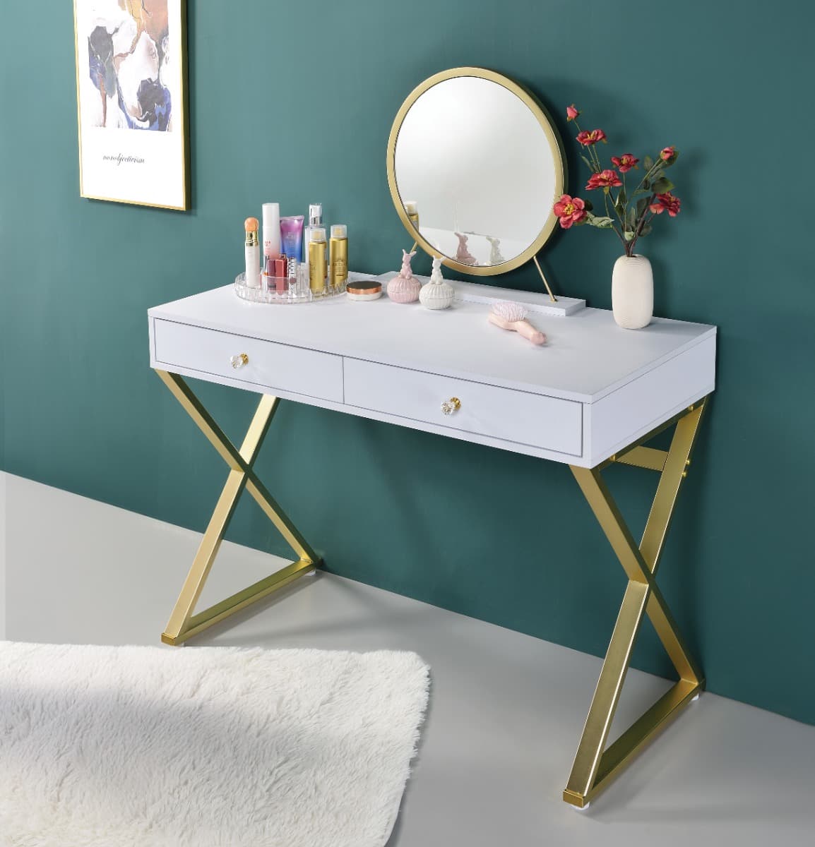 Vanity Desk W/Mirror & Jewelry Tray